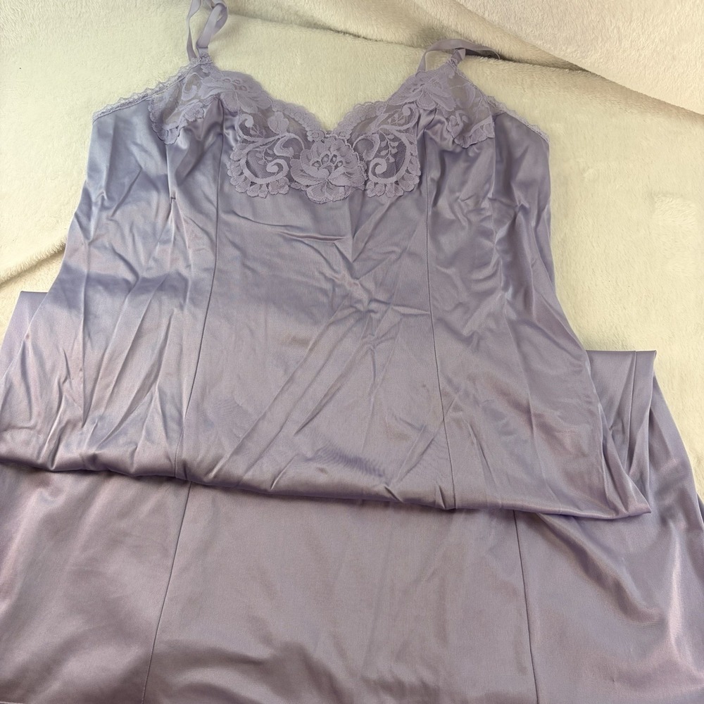 Vtg 80s JCPenney Lilac Purple Antron III Nylon Lace Slip‎ Dress 36 M Fairycore